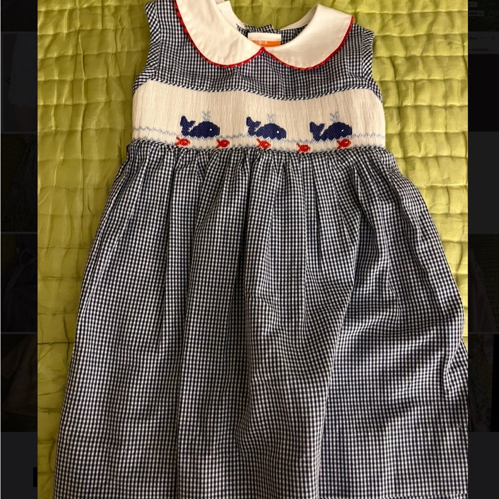 Smocked Gingham Whale & Fish Charlotte Dress